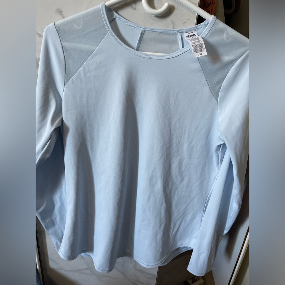 Beautiful Light Baby Blue Mesh Fitness Top